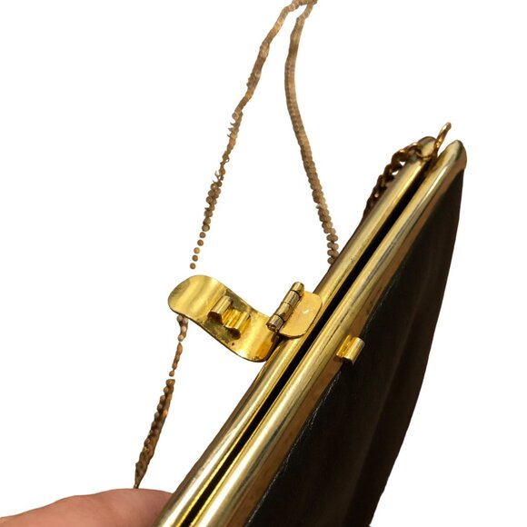 Vintage Solid Black Gold Hardware Crossbody Clutch - Picture 6 of 11